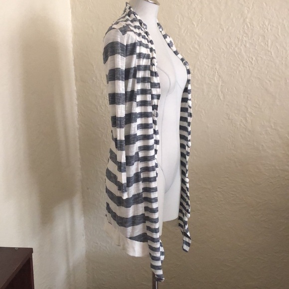 Three Dots Navy Blue White Striped Cardigan - Picture 8 of 11